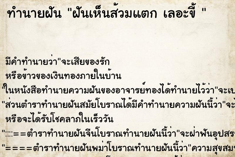 ทำนายฝัน ฝันเห็นส้วมแตก เลอะขี้  ตำราโบราณ แม่นที่สุดในโลก